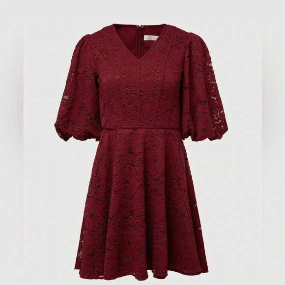 NWT Rachel Parcell V-Neck Puff Sleeve Mini Dress Wine Red Size 0 - Picture 7 of 12